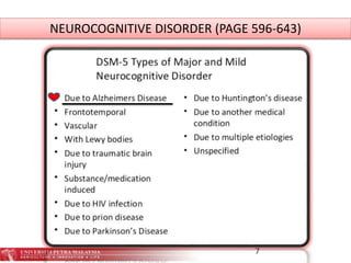 7
NEUROCOGNITIVE DISORDER (PAGE 596-643)
 