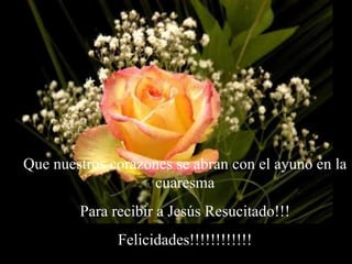 Que nuestros corazones se abran con el ayuno en la cuaresma Para recibir a Jesús Resucitado!!! Felicidades!!!!!!!!!!!! 