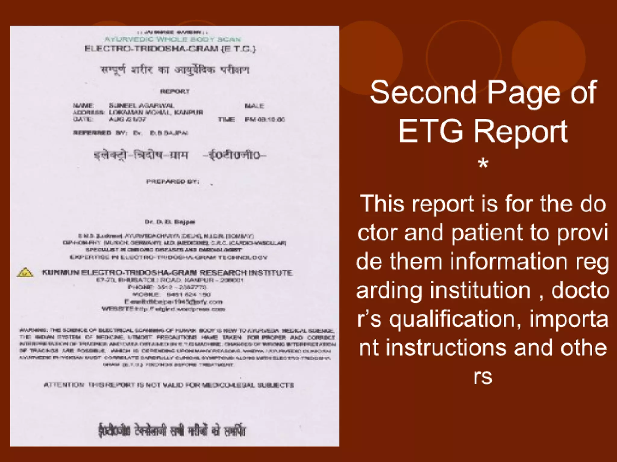 Ayurscan: Electrotridoshagraphy {ETG} Report