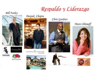 Respaldo y Liderazgo 
Bill Farley 
Deepak Chopra 
Chris Gardner 
Marci Shimoff 
 