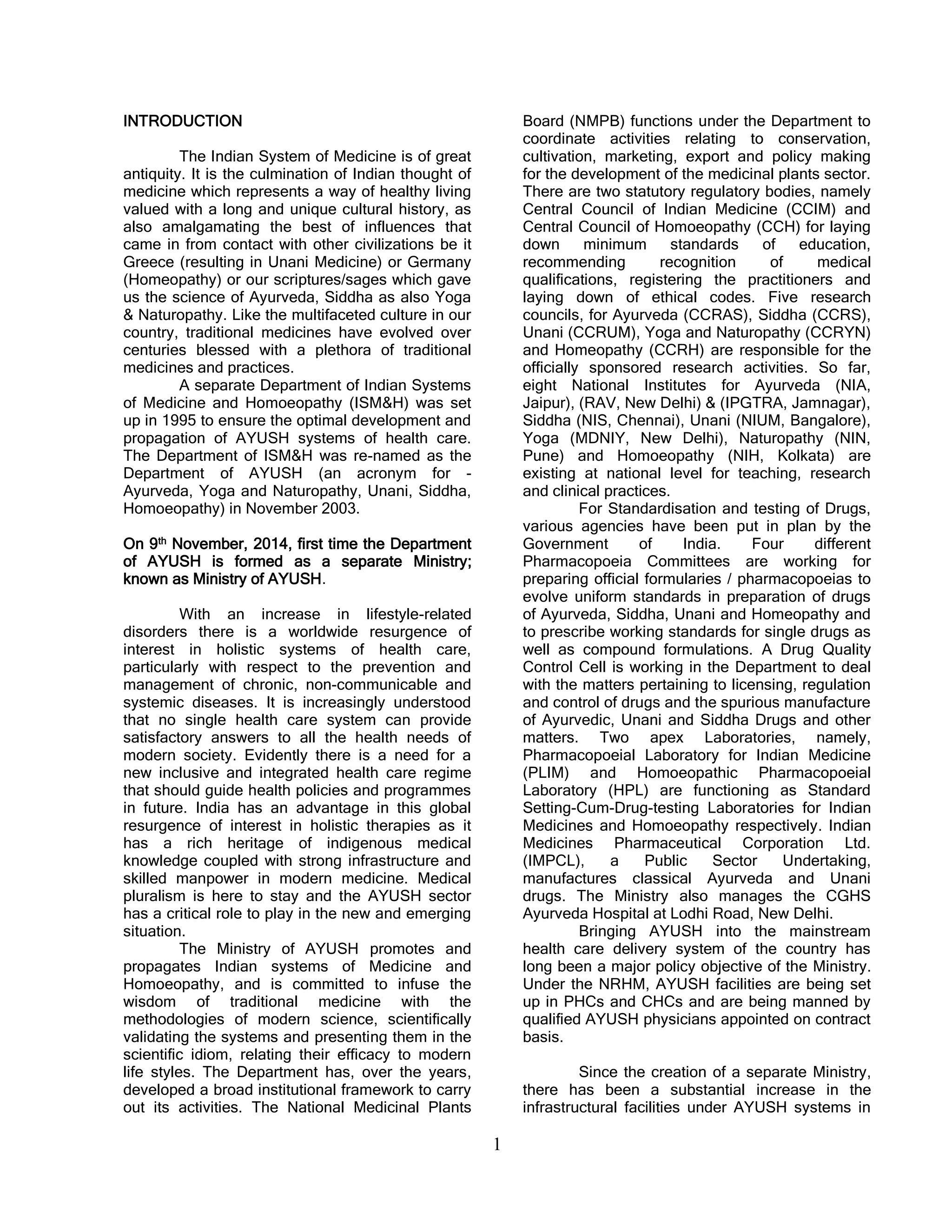 AYUSH (an cronym forAyurveda, Yoga and Naturopathy, Unani, Siddha,Homoeopathy) PDF