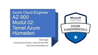 Azure Cloud Engineer
AZ-900
Modül 02:
Temel Azure
Hizmetleri
Önder Değer
Azure Solutions Architect – Microsoft Azure MVP
https://www.devcloudops.com
 