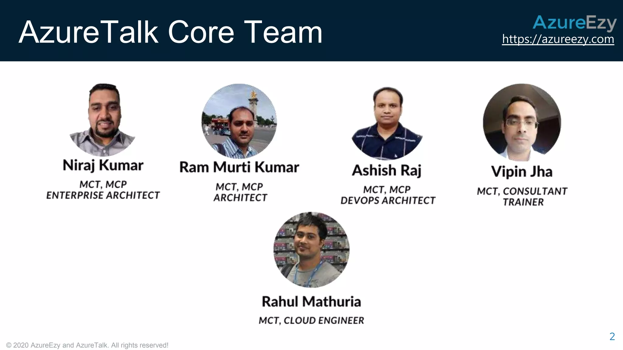 https://azureezy.com
© 2020 AzureEzy and AzureTalk. All rights reserved!
AzureTalk Core Team
2
 