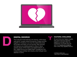 AGENCY OF RELEVANCE
DIGITAL DIVORCE
The cruel part of the Internet is its memory: while things
were good, couples shared t...