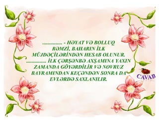 Novruz el bayramıdır