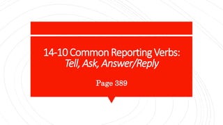 14-10CommonReportingVerbs:
Tell,Ask,Answer/Reply
Page 389
 