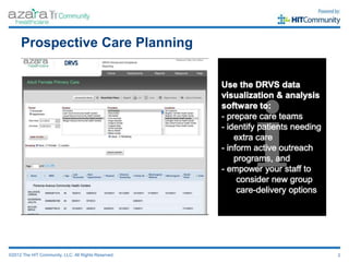 Prospective Care Planning




©2012 The HIT Community, LLC. All Rights Reserved.   2
 