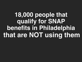 18,000 people that 
qualify for SNAP 
benefits in Philadelphia 
that are NOT using them 
 