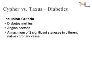 Cypher vs. Taxus - Diabetics Inclusion Criteria Diabetes mellitus Angina pectoris A maximum of 2 significant stenoses in different native coronary vessel 