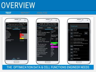 TEST 
REPORT 
ANALYZE 
OVERVIEW 
THE OPTIMIZATION DATA & CELL FUNCTIONS ENGINEER NEEDS 
4  