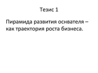 Тезис	
  1	
  
Пирамида	
  развития	
  оснвателя	
  –	
  
как	
  траектория	
  роста	
  бизнеса.	
  	
  
	
  
 