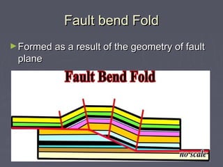 Fault bend FoldFault bend Fold
►Formed as a result of the geometry of faultFormed as a result of the geometry of fault
planeplane
 