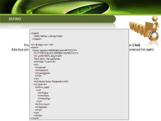 Mengenal Struktur Web dan Bahasa Pemerograman HTML | PPT