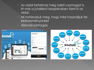  Az oldal tartalmaz még üzleti csomagot is.
  Itt már a jutalékot készpénzben fizeti ki az
  oldal.
 Mi határozzuk meg, hogy mire használjuk fel
  kedvezményünket
 Állandó körforgás
 