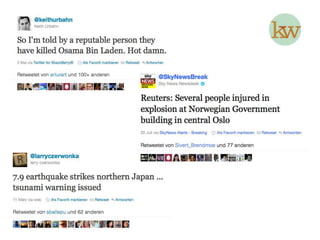 TwitterStellen Sie sich einen Kurznachrichten-Dienst vor, bei dem alle bei allen mitlesen und diese Nachrichtenflut nach verschiedenen Kriterien filtern können.