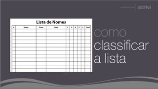 A P R E S E N TA Ç Ã O
como
classificar
a lista
 