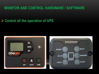 MONITOR AND CONTROL HARDWARE / SOFTWARE
 Control all the operation of UPS
 
