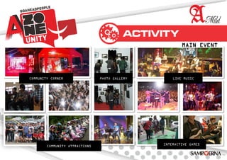 COMMUNITY CORNER PHOTO GALLERY LIVE MUSIC
INTERACTIVE GAMES
COMMUNITY ATTRACTIONS
MAIN EVENT
 