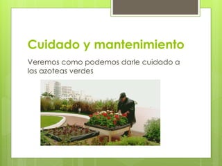 Cuidado y mantenimiento
Veremos como podemos darle cuidado a
las azoteas verdes
 