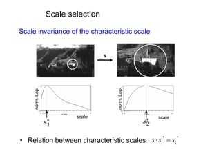 Scale selection

Scale invariance of the characteristic scale


                                    s




                                        norm. Lap.
     norm. Lap.




                          scale                           scale
                  s∗
                   1
                                                     s∗
                                                      2

                                                            ∗     ∗
• Relation between characteristic scales s ⋅ s1 = s2
 