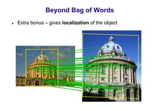 Beyond Bag of Words
Extra bonus – gives localization of the object
 