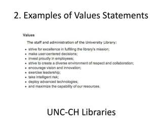 2. Examples of Values Statements




       UNC-CH Libraries
 
