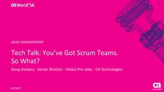 World®
’16
Tech	Talk:	You’ve	Got	Scrum	Teams.	
So	What?
Doug	Dockery	- Senior	Director	- Global	Pre-sales	- CA	Technologies
AZT102T
AGILE	MANAGEMENT
 