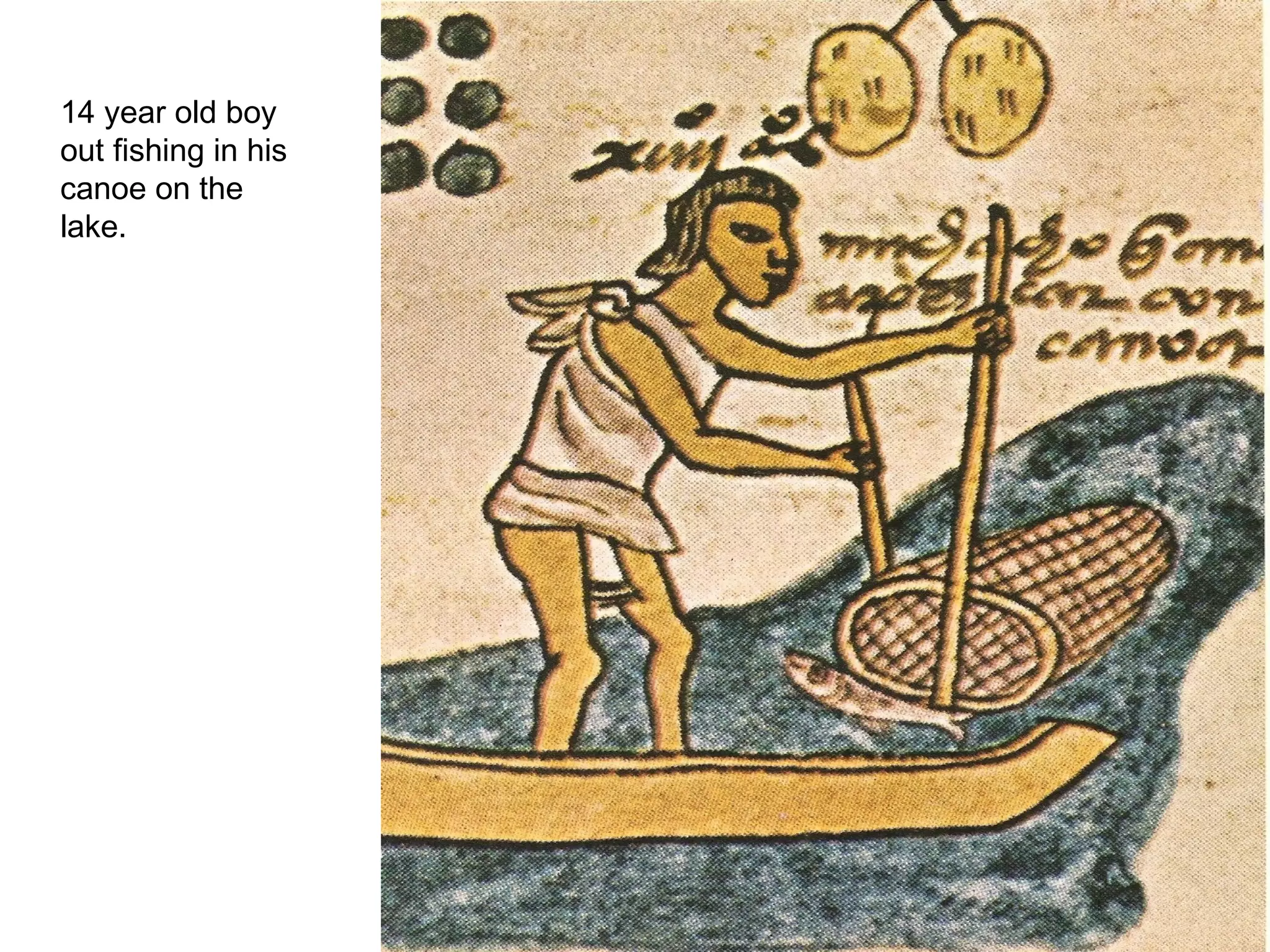 14 year old boy out fishing in his canoe on the lake.  