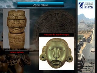 Objetos rituales
cabeza tallada
mascara de basalto negro
 