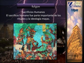 Sacrificios Humanos
El sacrificio humano fue parte importante de los
rituales y la ideología mayas.
Religion
 