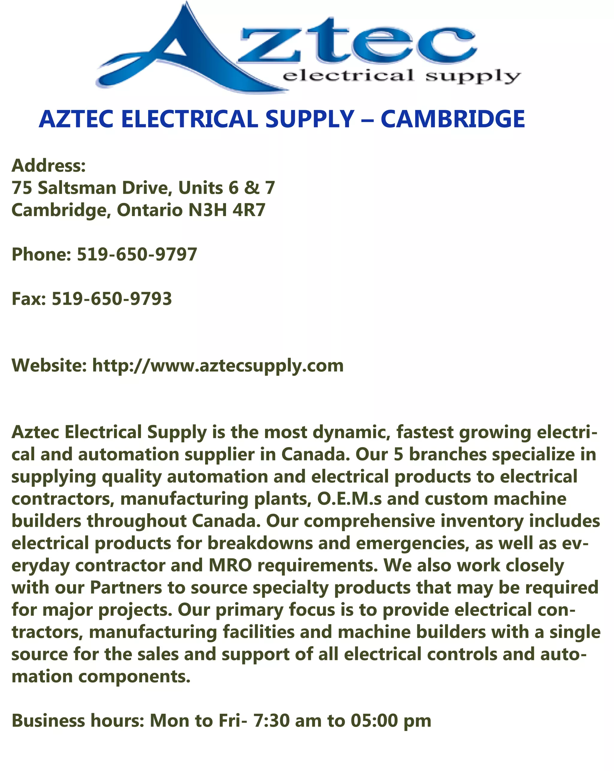AZTEC ELECTRICAL SUPPLY CAMBRIDGE PDF