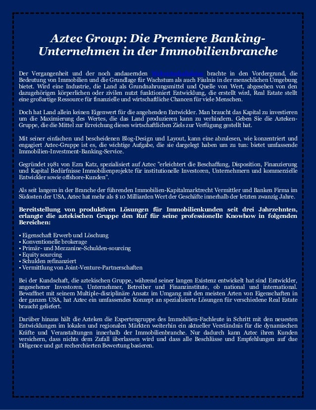 Aztec Group Die Premiere Banking Unternehmen In Der Immobilienbranche