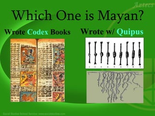 Which One is Mayan?
Wrote Codex Books   Wrote w/ Quipus
 