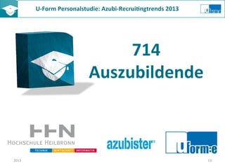 U-­‐Form	
  Personalstudie:	
  Azubi-­‐Recrui8ngtrends	
  2013	
  	
  
714	
  
Auszubildende	
  
2013	
   13	
  
 