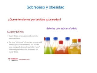 Sobrepeso y obesidad
¿Qué entendemos por bebidas azucaradas?
Bebidas con azúcar añadido
 