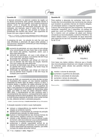 2010
CN - 1º dia | Caderno 1 - AZUL - Página 17
Questão 60
Cultura do arroz: salinização de solos em cultivos de arroz.
Questão 61
Questão 62
Rascunho
 