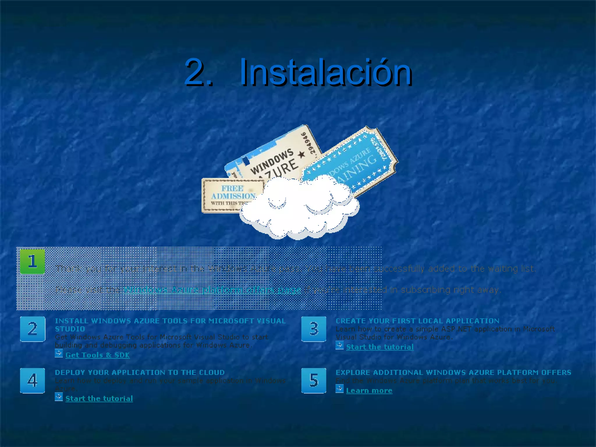 2.                  Instalación

   Proyectos de roles
     ASP.Net
     ASP.Net MVC
     WCF Service
     Worker
     FastCGI
 