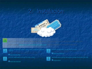 2.                  Instalación

   Proyectos de roles
     ASP.Net
     ASP.Net MVC
     WCF Service
     Worker
     FastCGI
 
