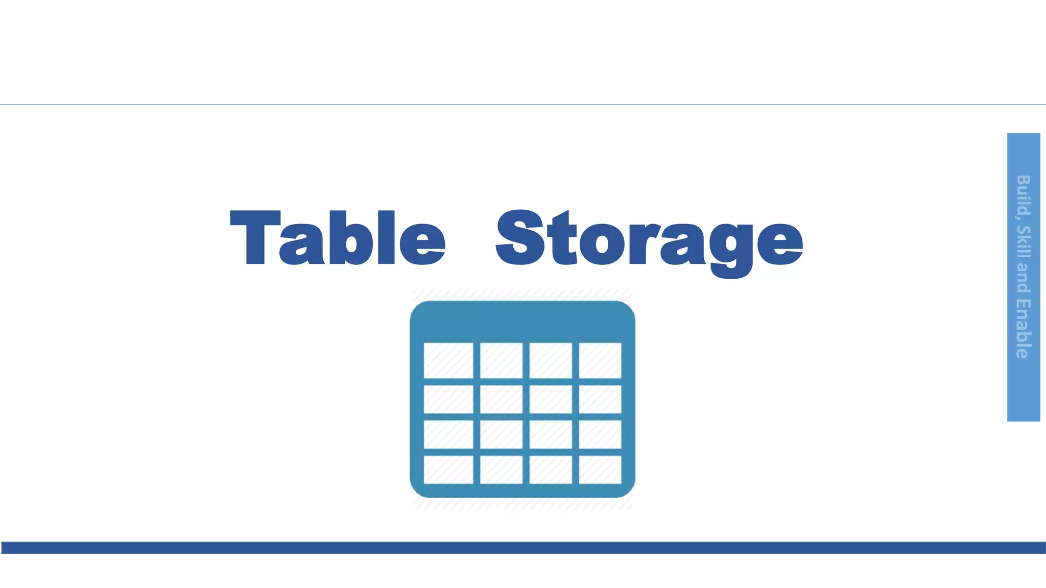 Build,SkillandEnable
Table Storage
 