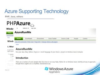 Azure Supporting Technology
PHP, Java, others




PAGE 14
 