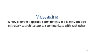 36
Messaging
Is how different application components in a loosely-coupled
microservice architecture can communicate with each other
 