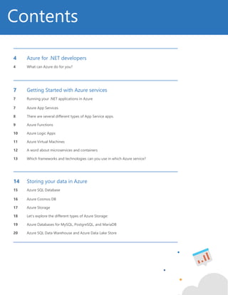 2
4 Azure for .NET developers
4 What can Azure do for you?
7 Getting Started with Azure services
7 Running your .NET appli...