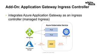 Add-On: Application Gateway Ingress Controller
• integrates Azure Application Gateway as an ingress
controller (managed In...