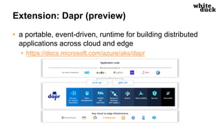 Extension: Dapr (preview)
• a portable, event-driven, runtime for building distributed
applications across cloud and edge
...