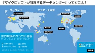 8
『マイクロソフトが管理するデータセンター』ってどこよ？
北米4カ所、ヨーロッパ2カ所、アジア2カ所 + CDN 24 カ所
高度な自動化
統合リソース管理
柔軟性
従量課金
 