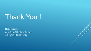 Thank You !
Raju Kumar
raju.kmr@hotmail.com
+91 (9015081245)
 