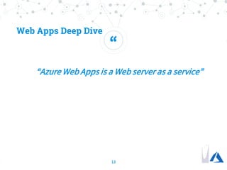 “
“Azure Web Apps is a Web server as a service”
13
Web Apps Deep Dive
 