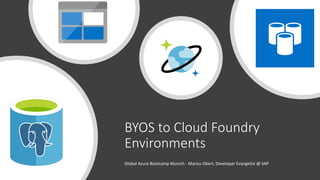 @IObert_
BYOS to Cloud Foundry
Environments
Global Azure Bootcamp Munich - Marius Obert, Developer Evangelist @ SAP
 