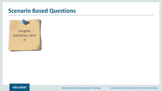 Microsoft Azure Certification Training www.edureka.co/microsoft-azure-70-533-certification-training
Scenario Based Questions
Lengthy
Scenarios, skim
it
 