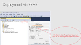 on premises
On “Connection Properties” tab, enter
“SSISDB” as the target database to connect
 